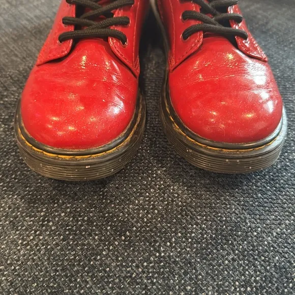 Dr. Martens Red Patent Leather Lace-Up Boots