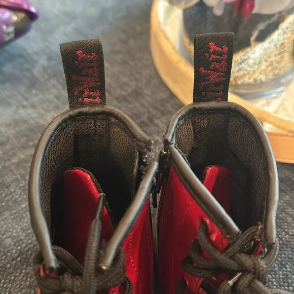 Dr. Martens Red Patent Leather Lace-Up Boots