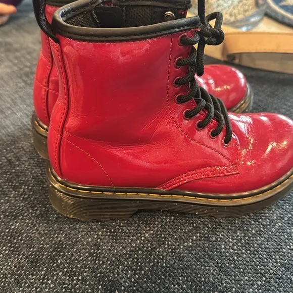 Dr. Martens Red Patent Leather Lace-Up Boots