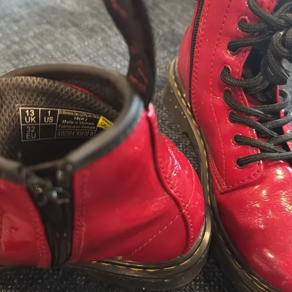 Dr. Martens Red Patent Leather Lace-Up Boots