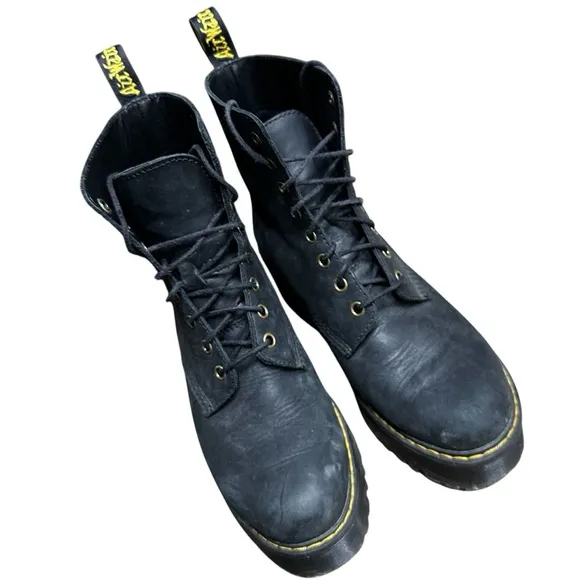 Dr. Martens Shriver Hi Black Leather Moto Lace Up Combat Boots Size 8 AW004