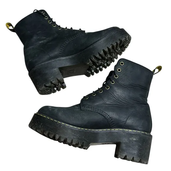 Dr. Martens Shriver Hi Black Leather Moto Lace Up Combat Boots Size 8 AW004