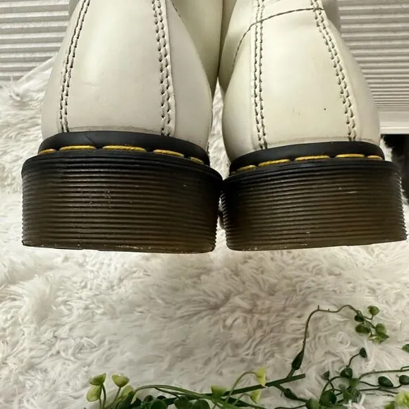Dr Martens Smooth White Leather Lace Up Combat Boots Womens size 8