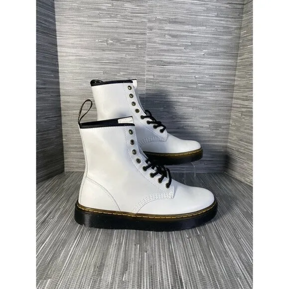 Dr. Martens Unisex Zavala Combat Boots White Leather Eyelet Lace‎ Up W 8 M 7 New