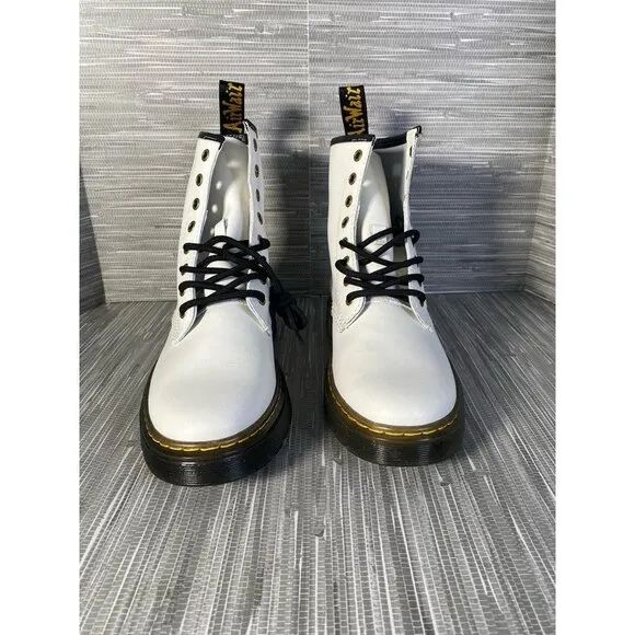 Dr. Martens Unisex Zavala Combat Boots White Leather Eyelet Lace‎ Up W 8 M 7 New