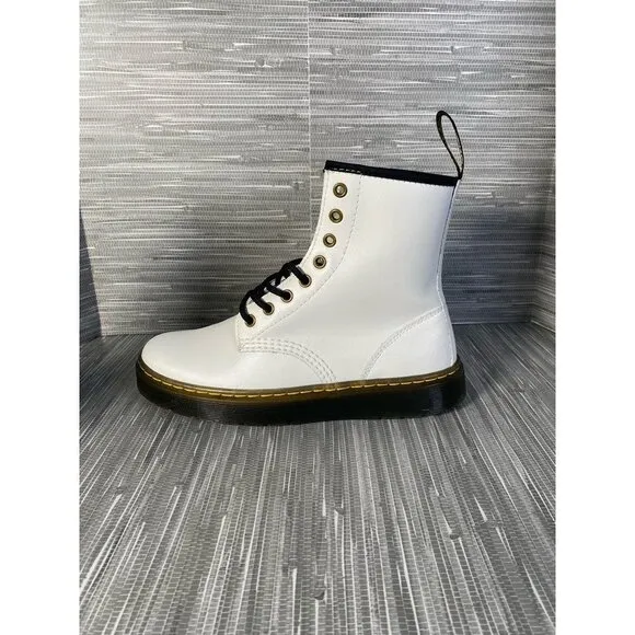 Dr. Martens Unisex Zavala Combat Boots White Leather Eyelet Lace‎ Up W 8 M 7 New
