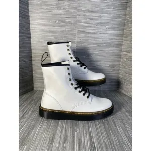 Dr. Martens Unisex Zavala Combat Boots White Leather Eyelet Lace‎ Up W 8 M 7 New