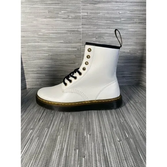 Dr. Martens Unisex Zavala Combat Boots White Leather Eyelet‎ Lace Up W 9 M 7 New