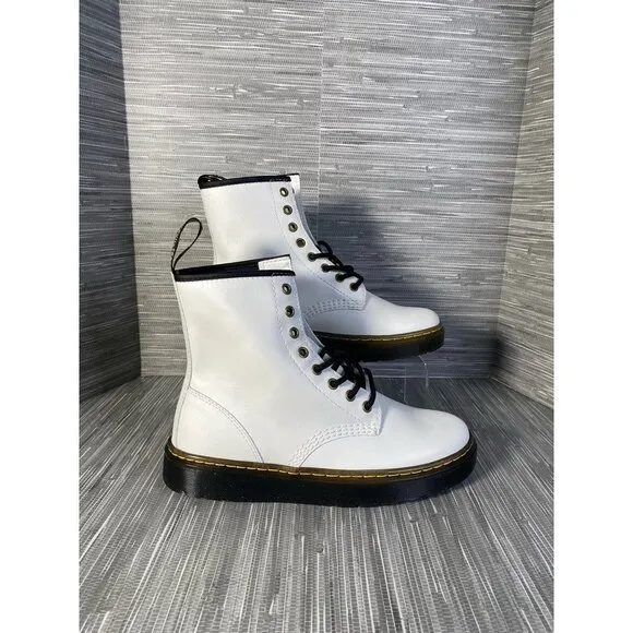 Dr. Martens Unisex Zavala Combat Boots White Leather Eyelet‎ Lace Up W 9 M 7 New