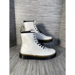 Dr. Martens Unisex Zavala Combat Boots White Leather Eyelet‎ Lace Up W 9 M 7 New