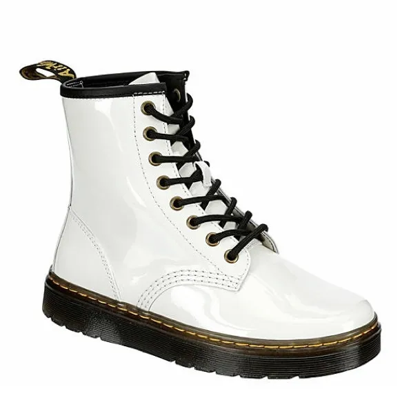 Dr. Martens Unisex Zavala White Patent Leather Combat Boots Sz 9 W 8 M NEW