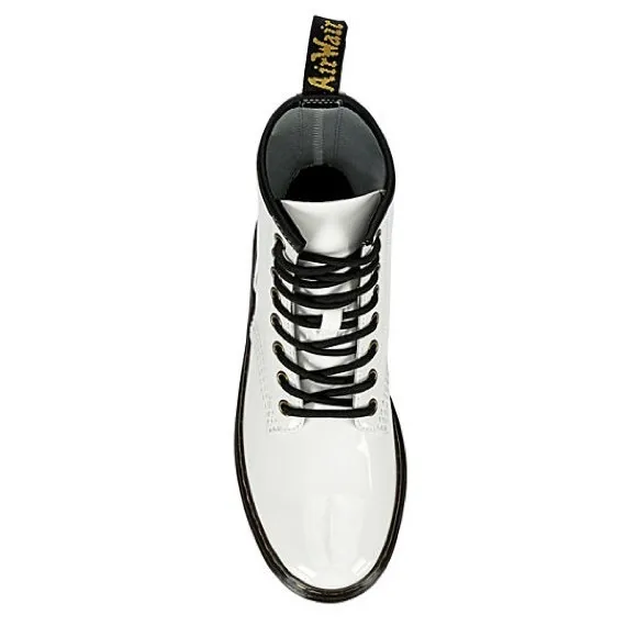 Dr. Martens Unisex Zavala White Patent Leather Combat Boots Sz 9 W 8 M NEW
