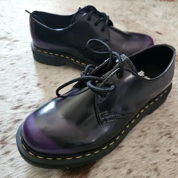 Dr. Martens Vegan 1461 Oxford Leather Shoes in Black &amp; Purple Women's Size 8 NEW