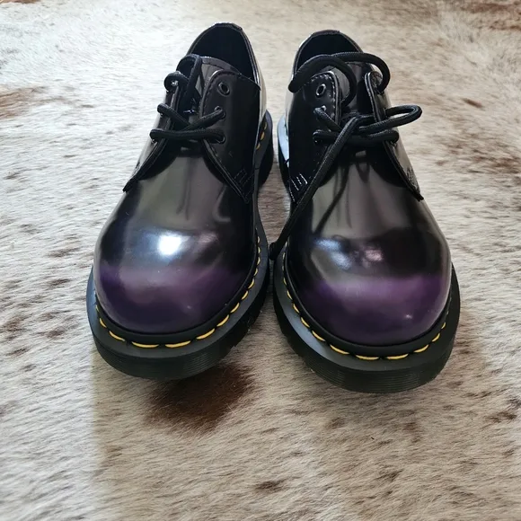 Dr. Martens Vegan 1461 Oxford Leather Shoes in Black &amp; Purple Women's Size 8 NEW