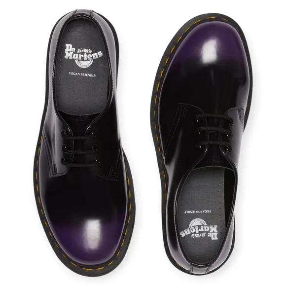 Dr. Martens Vegan 1461 Oxford Leather Shoes in Black &amp; Purple Women's Size 8 NEW