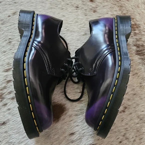 Dr. Martens Vegan 1461 Oxford Leather Shoes in Black &amp; Purple Women's Size 8 NEW