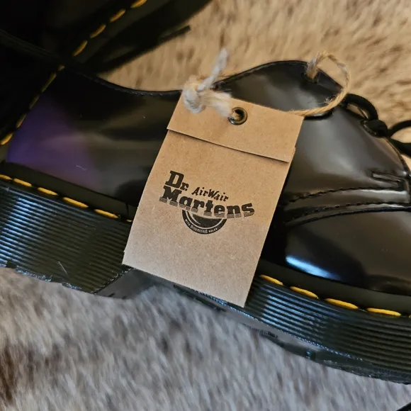 Dr. Martens Vegan 1461 Oxford Leather Shoes in Black &amp; Purple Women's Size 8 NEW