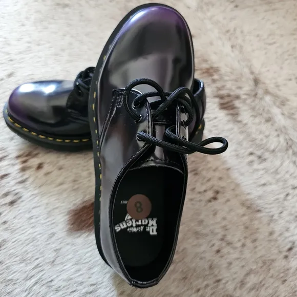 Dr. Martens Vegan 1461 Oxford Leather Shoes in Black &amp; Purple Women's Size 8 NEW