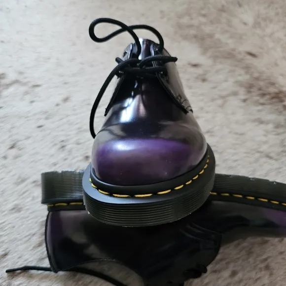 Dr. Martens Vegan 1461 Oxford Leather Shoes in Black &amp; Purple Women's Size 8 NEW