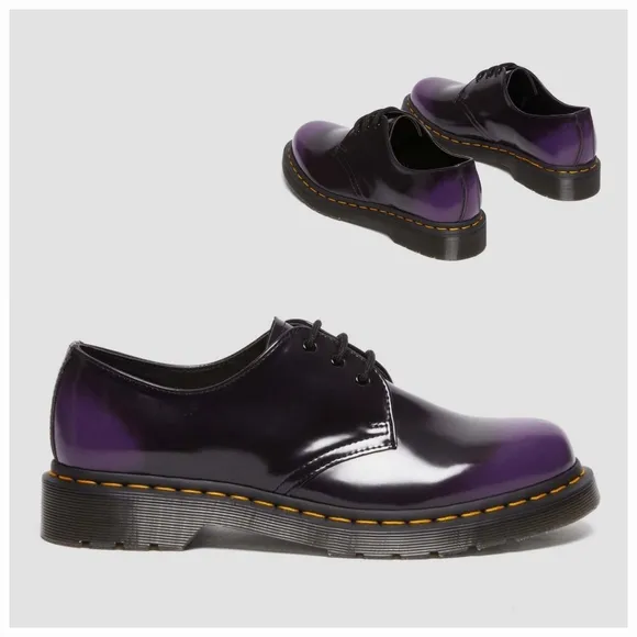 Dr. Martens Vegan 1461 Oxford Leather Shoes in Black &amp; Purple Women's Size 8 NEW