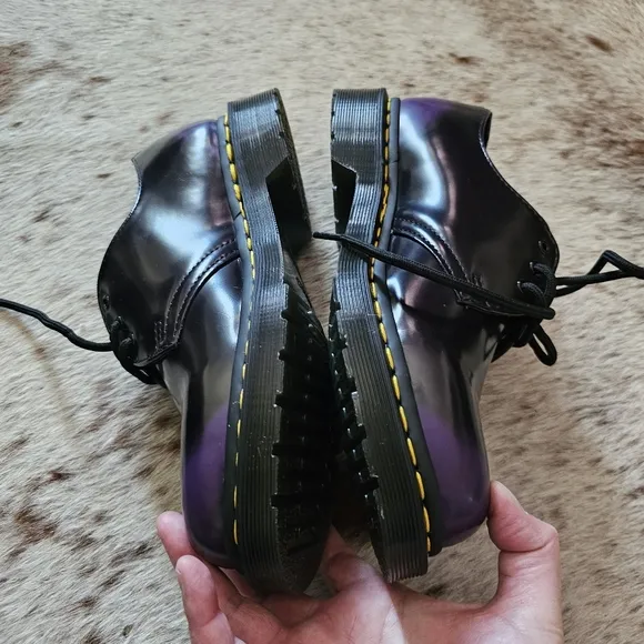 Dr. Martens Vegan 1461 Oxford Leather Shoes in Black &amp; Purple Women's Size 8 NEW