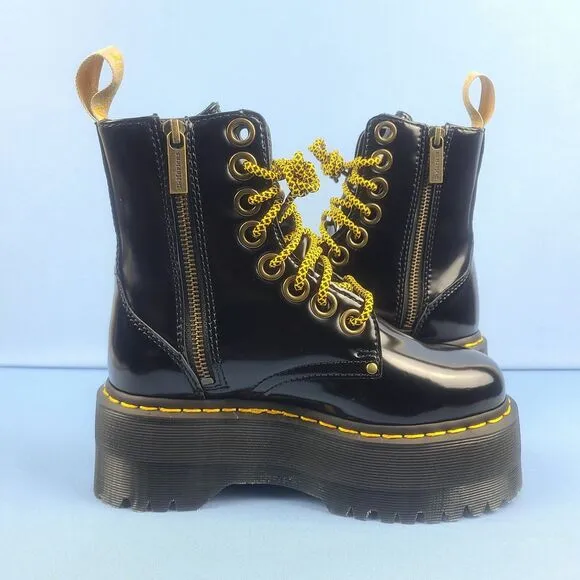 Dr. Martens Vegan Jadon Max Womens 5 Patent Leather Platform Boots Black Combat
