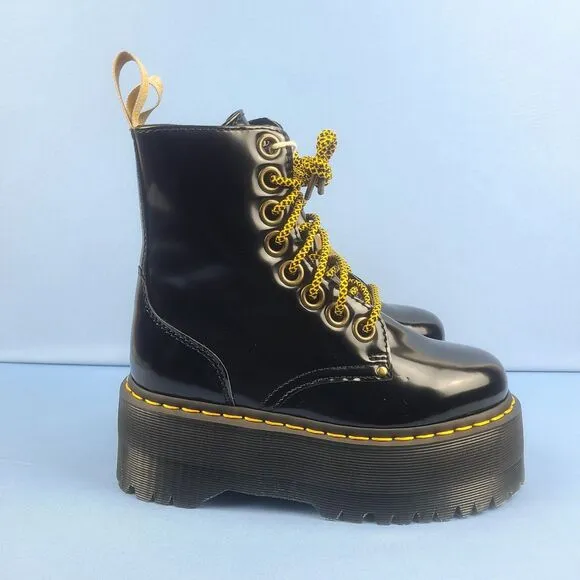 Dr. Martens Vegan Jadon Max Womens 5 Patent Leather Platform Boots Black Combat