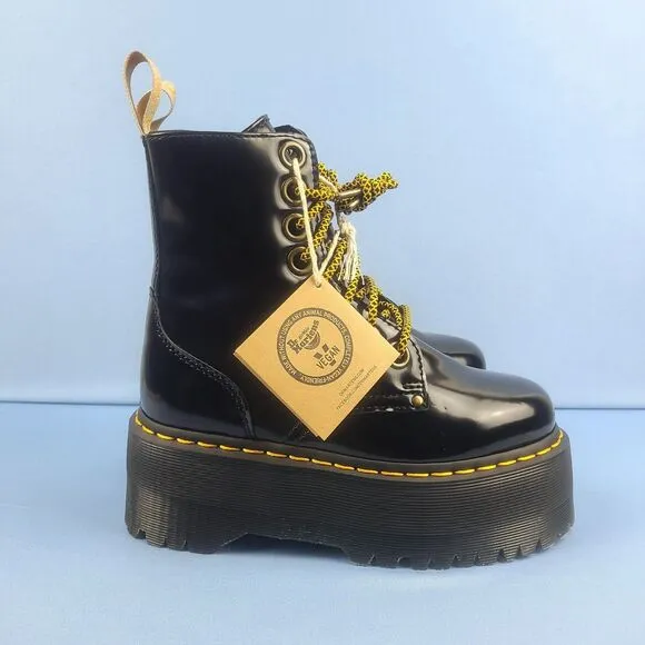 Dr. Martens Vegan Jadon Max Womens 5 Patent Leather Platform Boots Black Combat