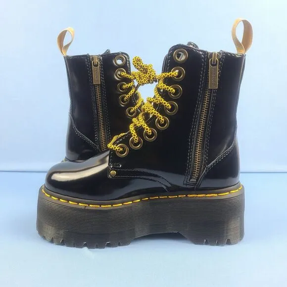 Dr. Martens Vegan Jadon Max Womens 5 Patent Leather Platform Boots Black Combat