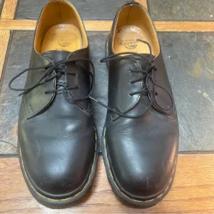 Dr Martens Vintage Derby Oxford 3 Hole Shoe Black Leather Made In ENGLAND UK 8 9