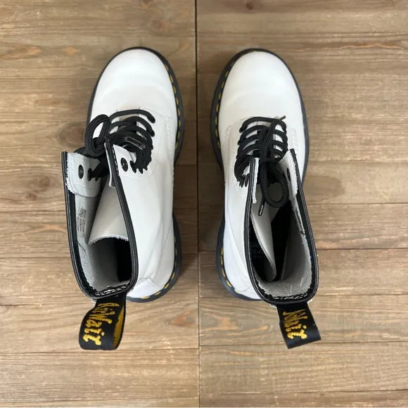 Dr. Martens White Leather 1460 Bex Lug Sole Lace-Up Combat Boots