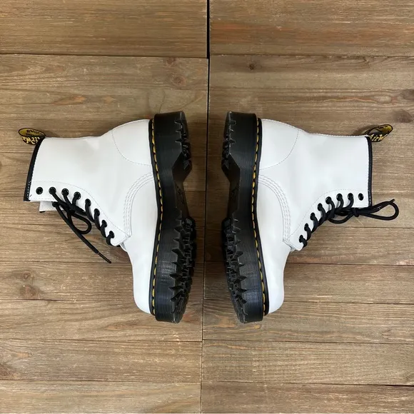 Dr. Martens White Leather 1460 Bex Lug Sole Lace-Up Combat Boots
