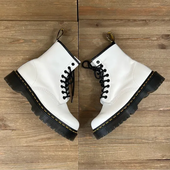 Dr. Martens White Leather 1460 Bex Lug Sole Lace-Up Combat Boots