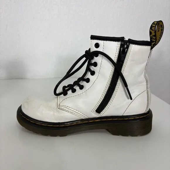 Dr. Martens White Leather Lace Up Combat Boots Youth US Size 1