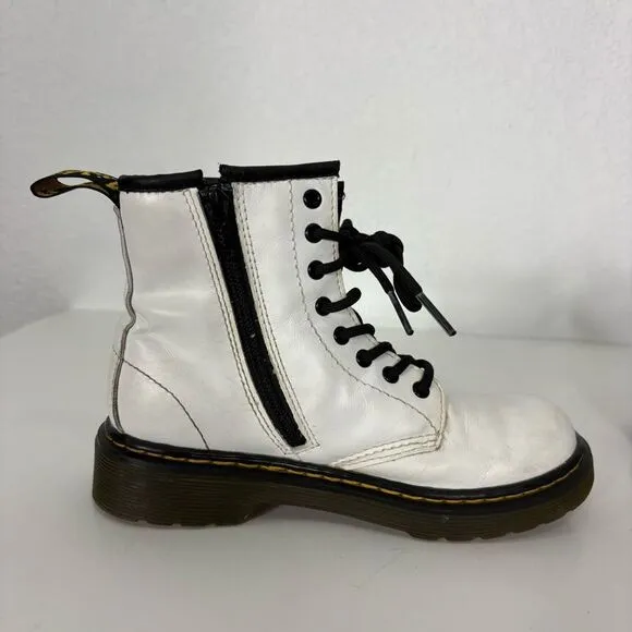 Dr. Martens White Leather Lace Up Combat Boots Youth US Size 1