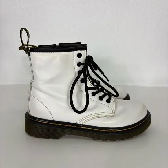 Dr. Martens White Leather Lace Up Combat Boots Youth US Size 1