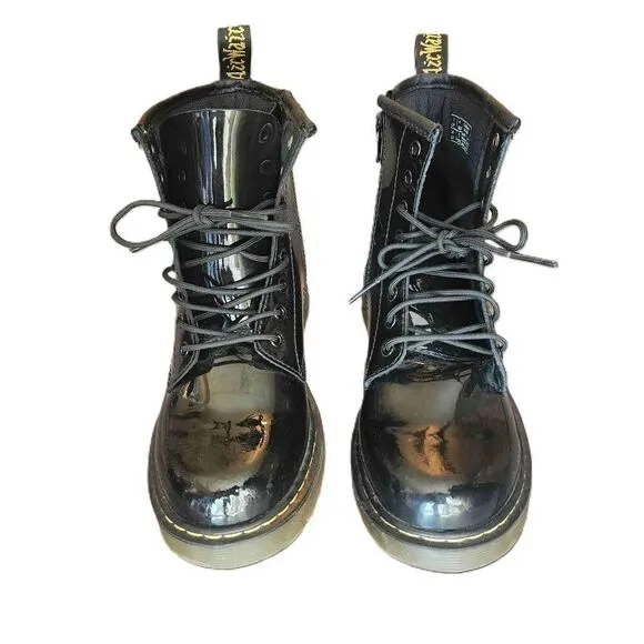 Dr Martens Womens Black Patent Leather Combat Lace Up Zipper Boots Size 5