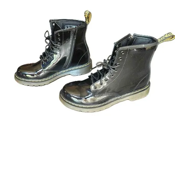 Dr Martens Womens Black Patent Leather Combat Lace Up Zipper Boots Size 5
