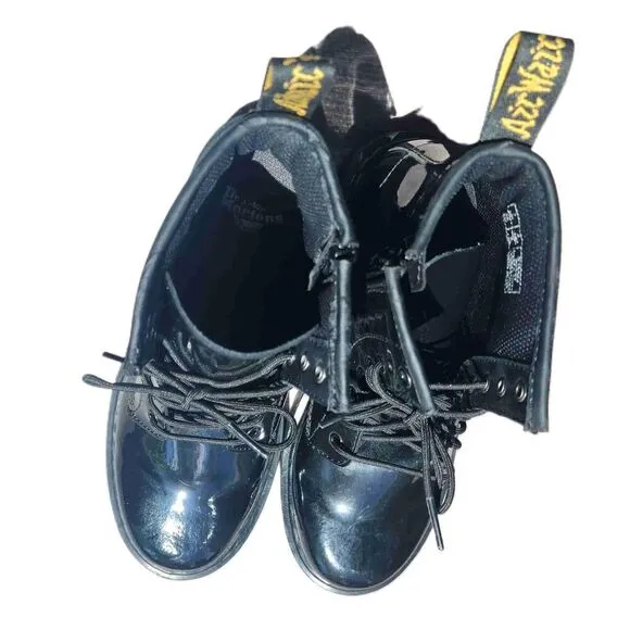 Dr Martens Womens Black Patent Leather Combat Lace Up Zipper Boots Size 5