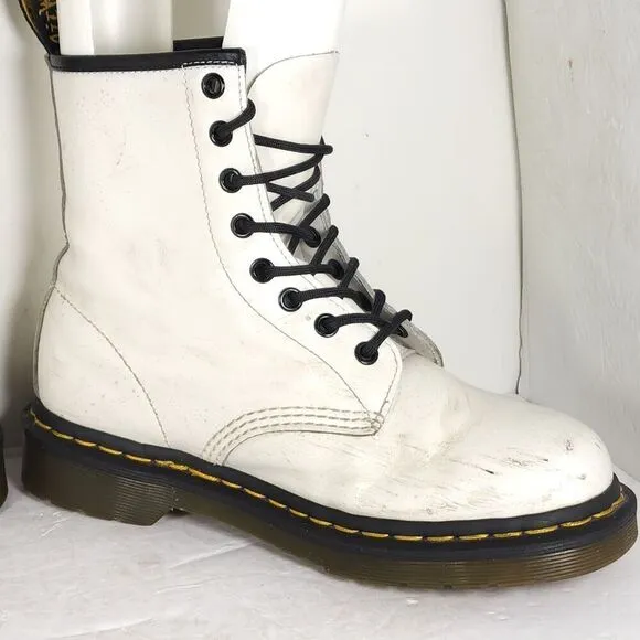 Dr. Martens Women's Pascal US7 White Leather Lace Up Ankle Combat Boots