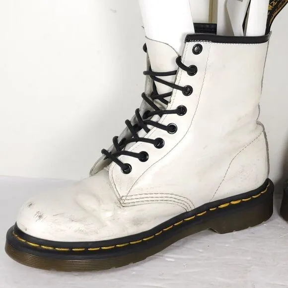 Dr. Martens Women's Pascal US7 White Leather Lace Up Ankle Combat Boots