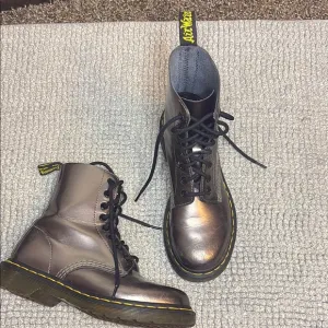 Dr. Martens Yellow Purple Combat Boots with Iconic Design