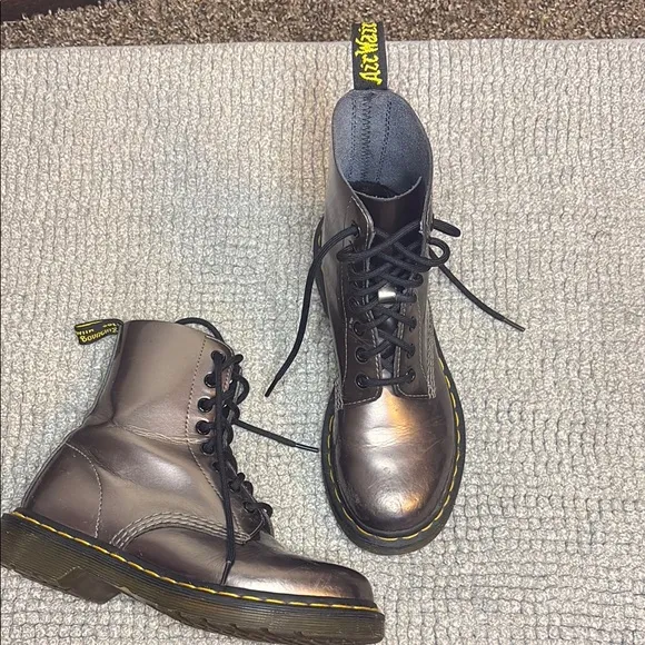 Dr. Martens Yellow Purple Combat Boots with Iconic Design