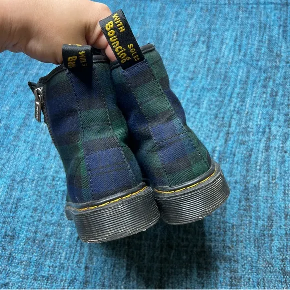 Dr. Martens Youth 1460 Zip J Tartan Plaid Lace Up Combat Boots in Blue Green
