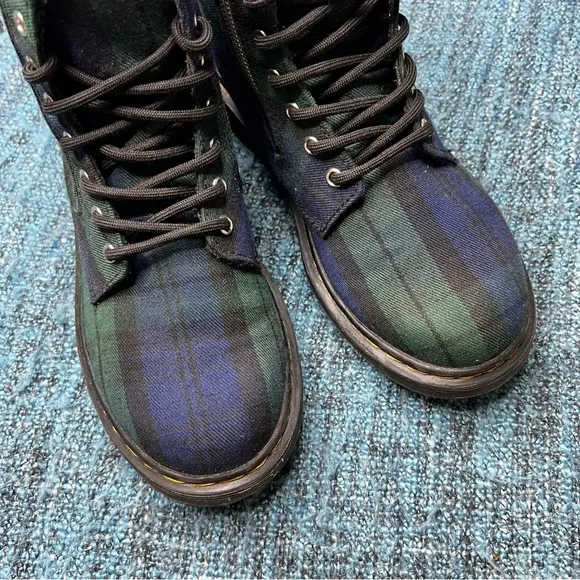 Dr. Martens Youth 1460 Zip J Tartan Plaid Lace Up Combat Boots in Blue Green
