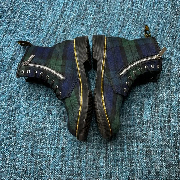 Dr. Martens Youth 1460 Zip J Tartan Plaid Lace Up Combat Boots in Blue Green