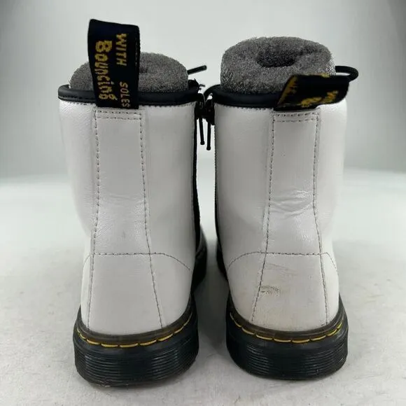 Dr. Martens ZAVALA J Kids Zip Lace Boot US 3 White Leather Combat Boots