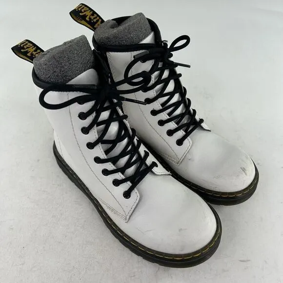 Dr. Martens ZAVALA J Kids Zip Lace Boot US 3 White Leather Combat Boots