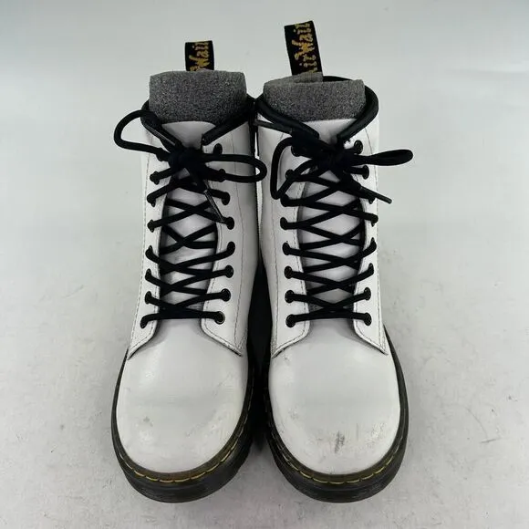 Dr. Martens ZAVALA J Kids Zip Lace Boot US 3 White Leather Combat Boots