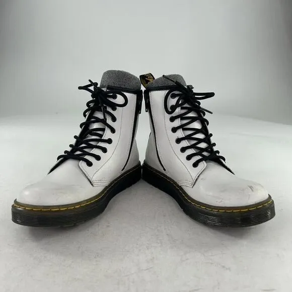 Dr. Martens ZAVALA J Kids Zip Lace Boot US 3 White Leather Combat Boots